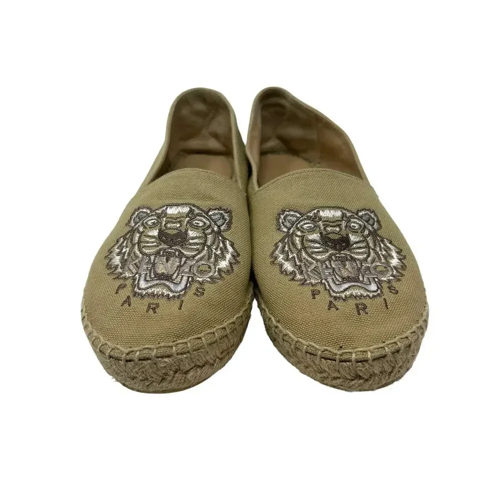 Kenzo Beige Classic Tiger Embroidered‎ Espadrilles Beige Tan Size 38 / US 6.5
